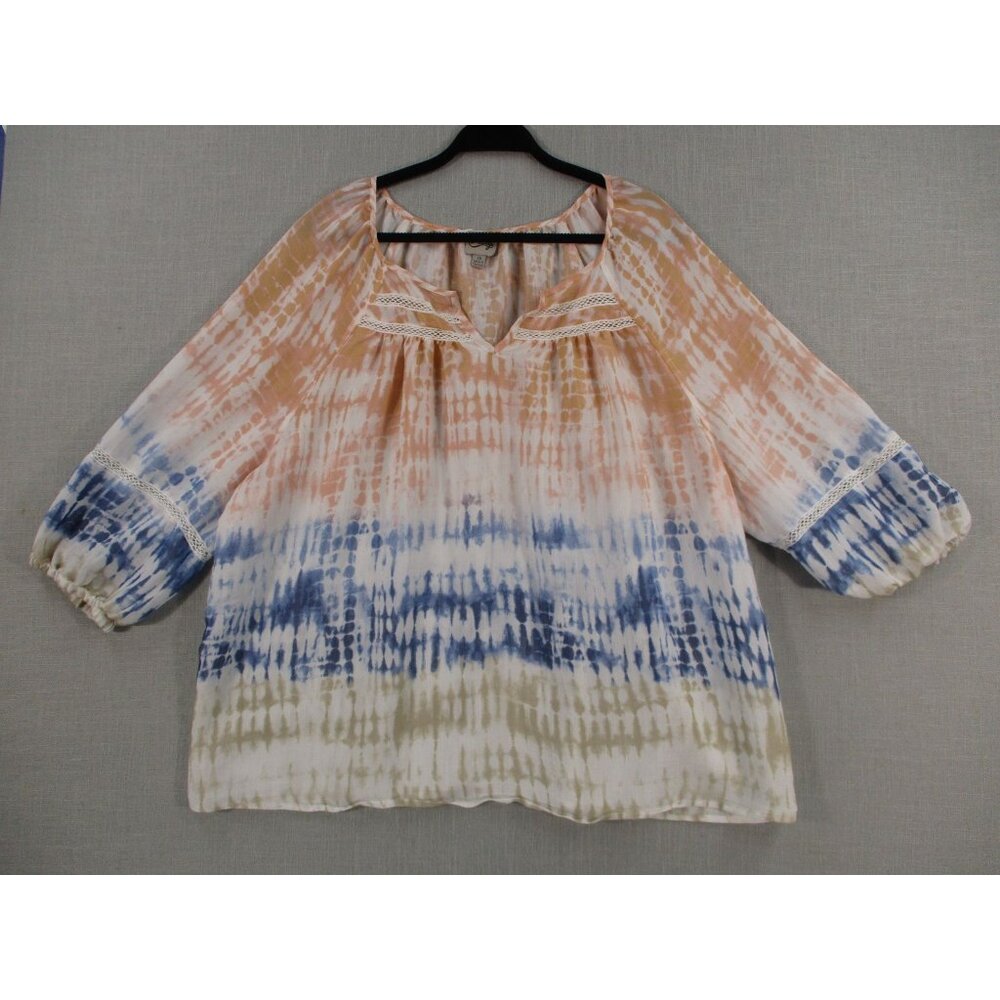 Como Vintage Womens 2X‎ Tie-Dye Boho Blouse With Lace Detail